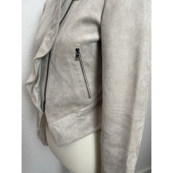 BCBGMaxAzria Jacket Kidd Faux Leather Moto Ruffled Single Breast Tan - Picture 6 of 12